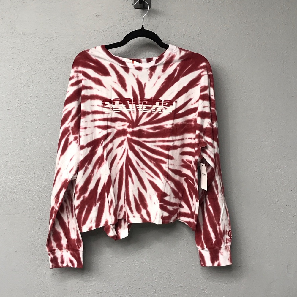 Oklahoma Sooners Chic Tie-Dye Long Sleeve Top in Red and White